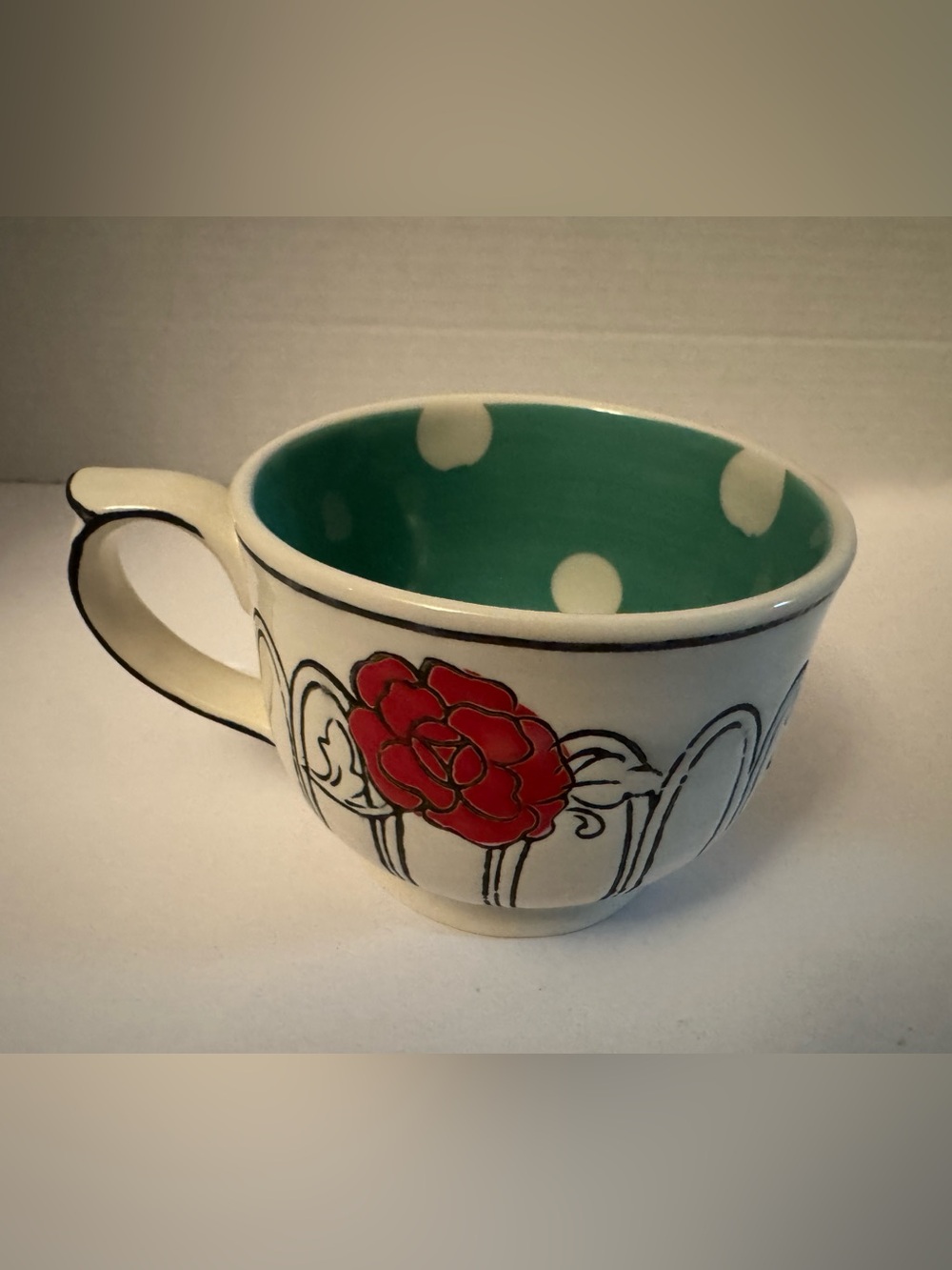Molly Hatch Floral Polka Dot Ceramic Teacup/Mug Art Nouveau Anthropologie